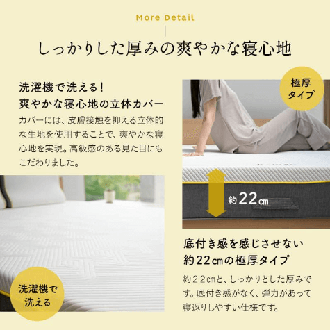 厚さ約22cmの厚みで底づき感なし！