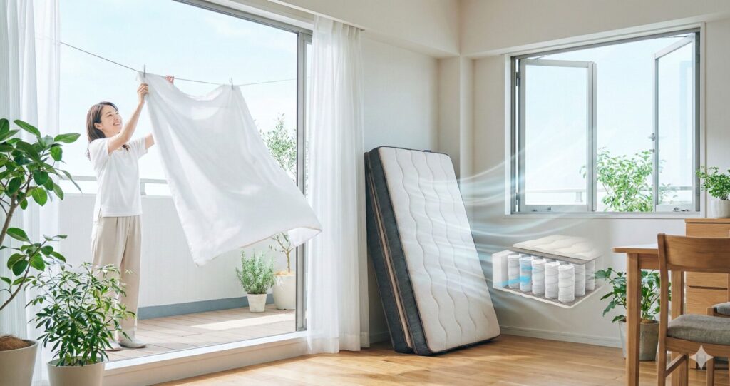 カビや汚れの心配は0へ。NELL コイルフトンの通気性と丸洗いできるカバーの魅力