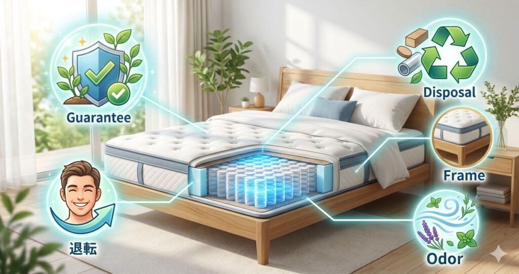 GOKUMINプレミアムスプリングマットレス腰サポに関するよくある質問5選(保証・処分・返品・臭い・フレーム)