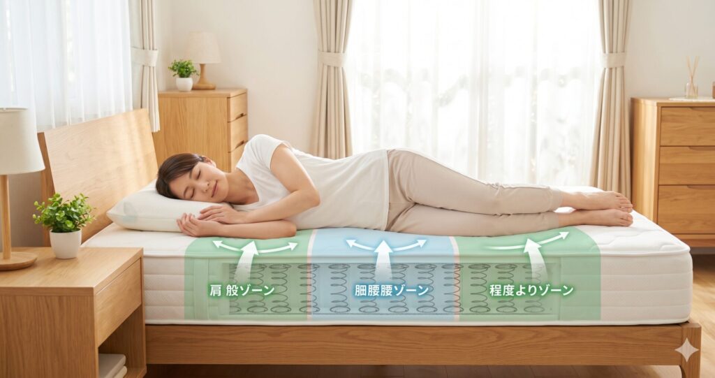 腰痛・肩こり持ちにGOKUMIN リバーシブル高密度スプリングマットレスは効果的か？3ゾーン設計の実力