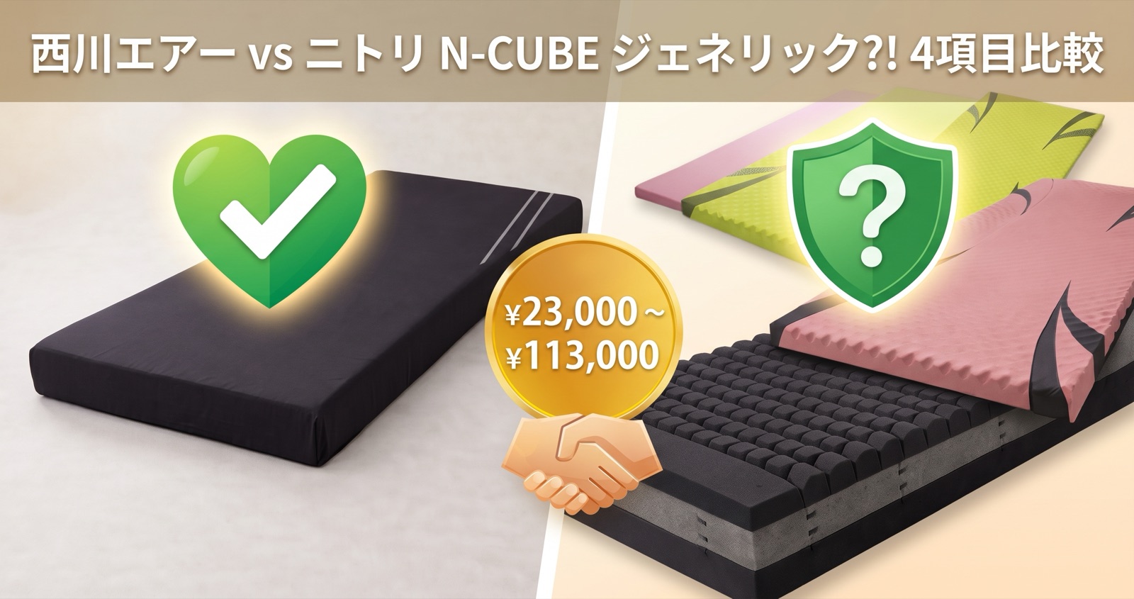 西川エアーと約2万3千円〜11万3千円の差! ニトリ N-CUBEはジェネリックとして使えるか4項目で比較